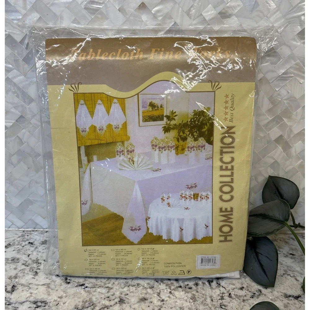 Home Collection‎ Tablecloth Fine Works 150x220 cm White Gold Flowers Granny Core